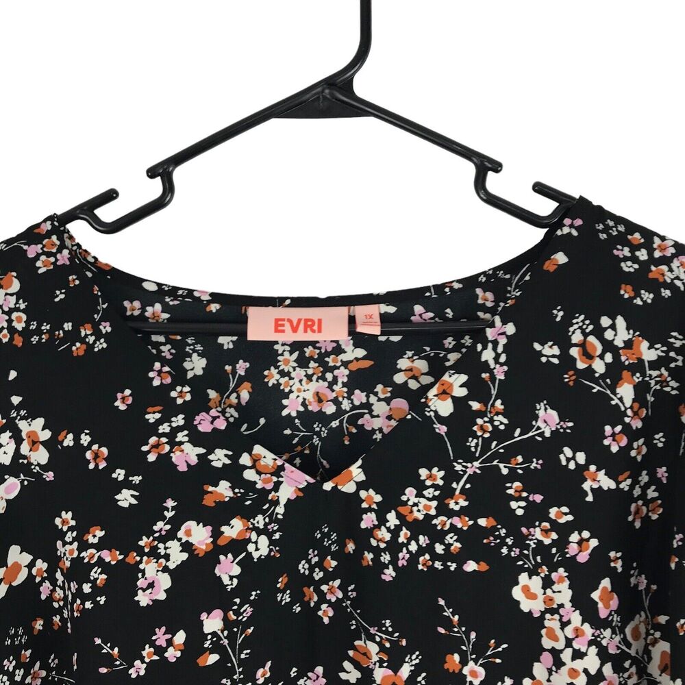 EVRI Blouse Floral Bohemian Side Ties V‎ Neck Bell Sleeve Womens 1X Peplum Top - Picture 5 of 8